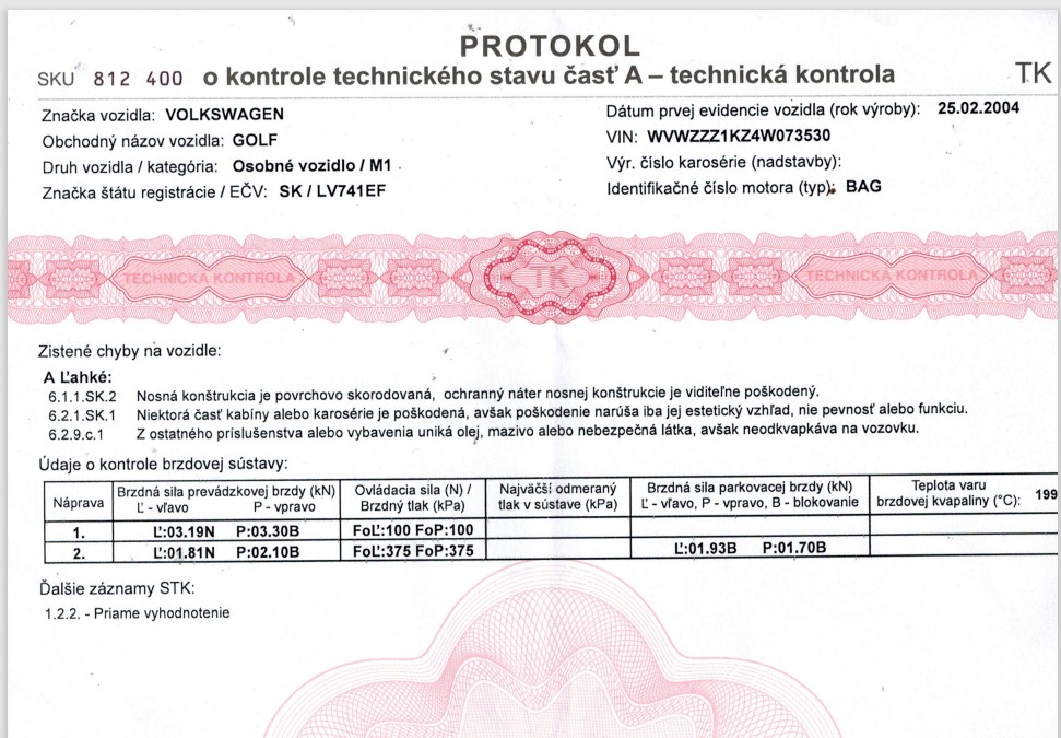 Érvényes szlovák műszaki