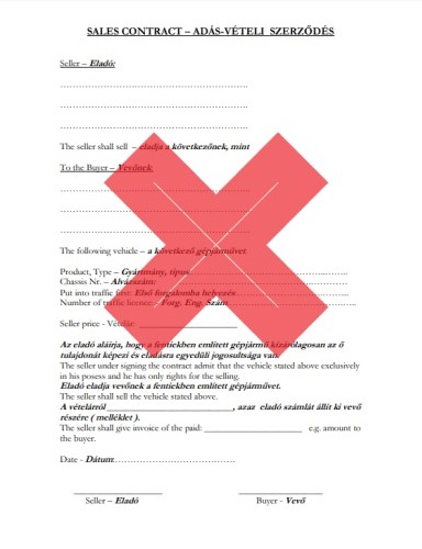 Rossz minta - kétnyelvű gépjármű adásvételi szerződés (angol-magyar)