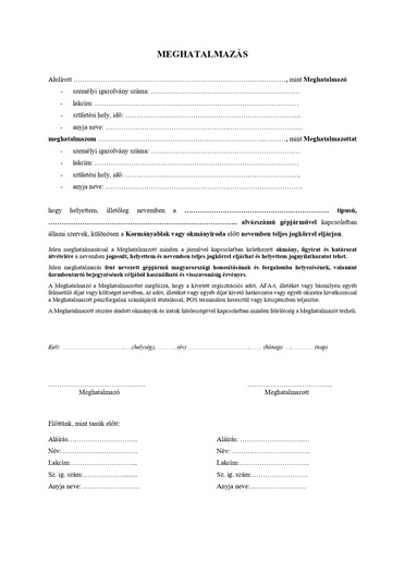 Letölthető meghatalmazás okmányiroda (Kormányablak)